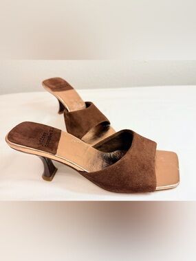 Jeffrey Campbell Brown Suede Mule Heels Square Toe Sculptural Heel Size 6